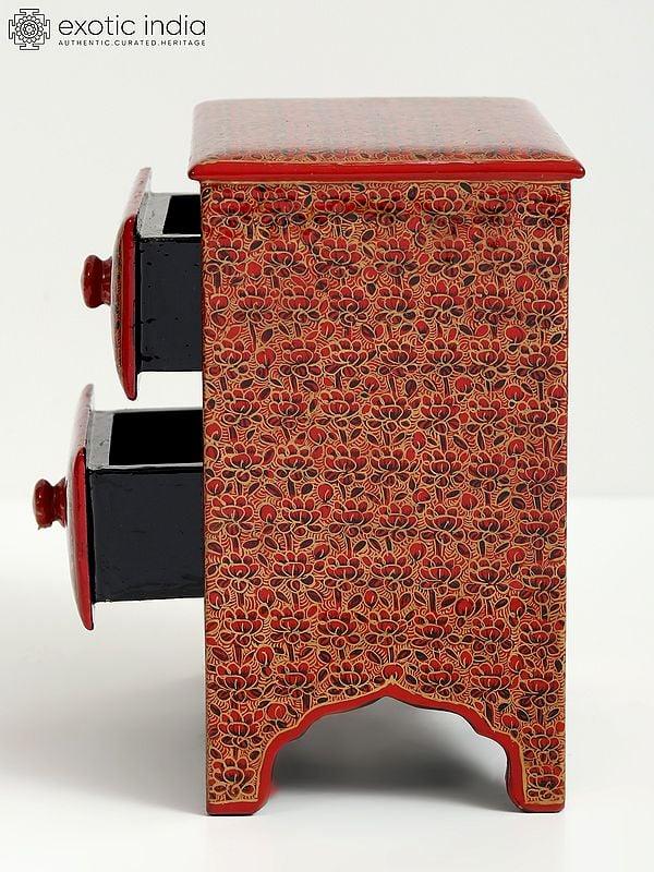 Exotic India Wood Based Papier Mache Floral Chest Of 2 Drawers With Superfine Work | Hand-Painted 