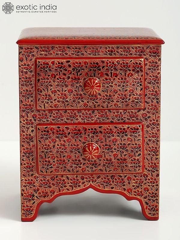 exotic india Wood Based Papier Mache Floral Chest Of 2 Drawers With Superfine Work | Hand-Painted 