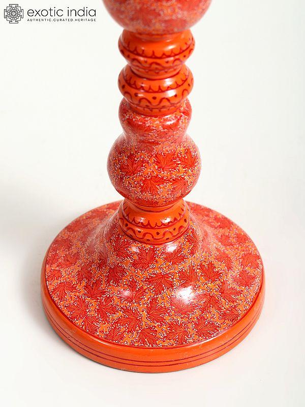 Exotic India Wood Based Papier Mache Red Floral Candle Stand | Hand Painted 