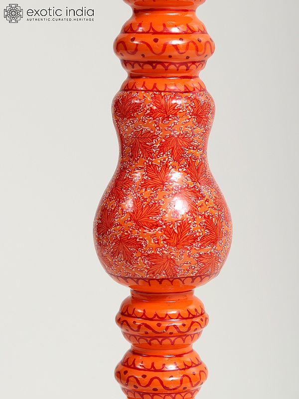 Exotic India Wood Based Papier Mache Red Floral Candle Stand | Hand Painted 
