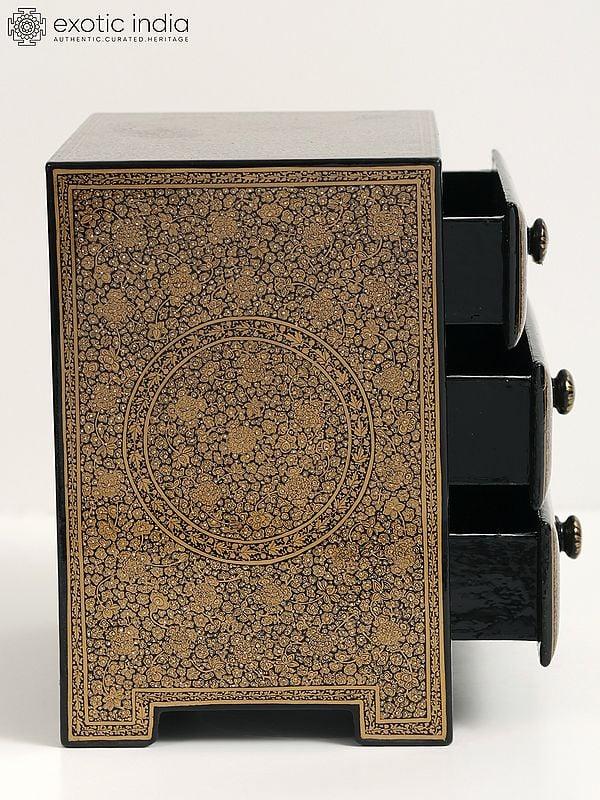 Exotic India Wood Based Papier Mache Superfine Chest Of 3 Drawers | Hand Painted 