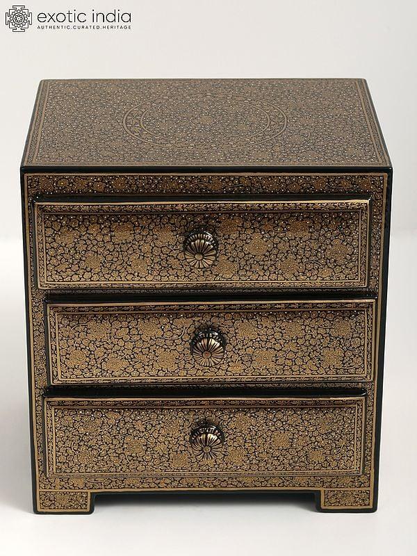 exotic india Wood Based Papier Mache Superfine Chest Of 3 Drawers | Hand Painted 