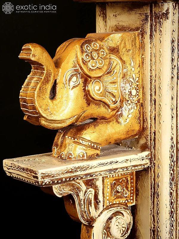 Exotic India Wood Carved Elephant Design Pedestal | Home Decor