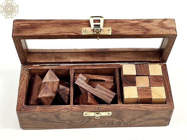 Exotic India Wooden 3D Puzzles Game - 3 In One | Soma Cube | Interlock Block | Snake Cube | Handmade