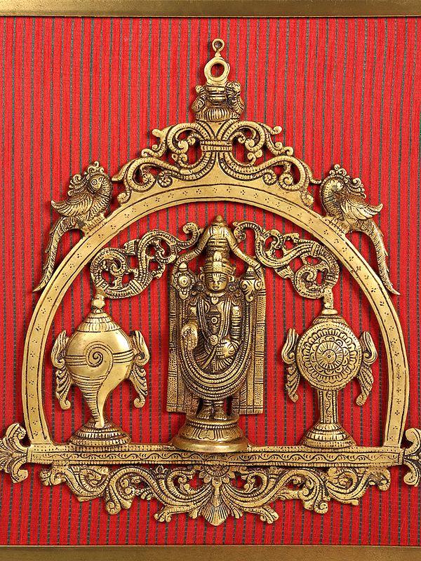 Exotic India Wooden Framed Lord Venkateshwar With Chakra & Shankh | Wall Hanging 