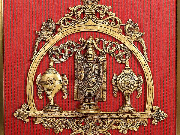 Exotic India Wooden Framed Lord Venkateshwar With Chakra & Shankh | Wall Hanging 