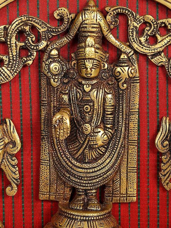 Exotic India Wooden Framed Lord Venkateshwar With Chakra & Shankh | Wall Hanging 
