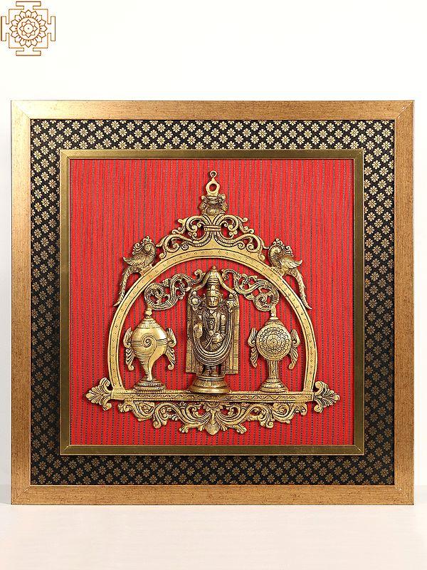 exotic india Wooden Framed Lord Venkateshwar with Chakra & Shankh | Wall Hanging 