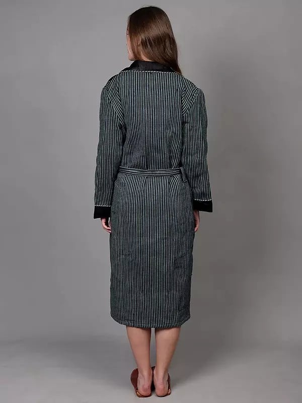 Exotic India Wool Stripe Woven Robe With Pocket With Waist Belt From Nagaland 