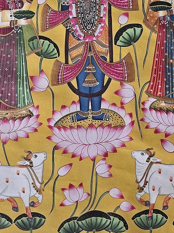 Exotic India Worship Of Lord Shrinathji | Watercolor On Cotton | Pichwai Art 