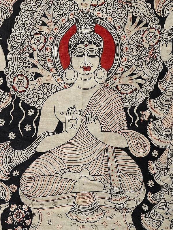 Exotic India Worshipping Of Lord Buddha | Kalamkari Painting 