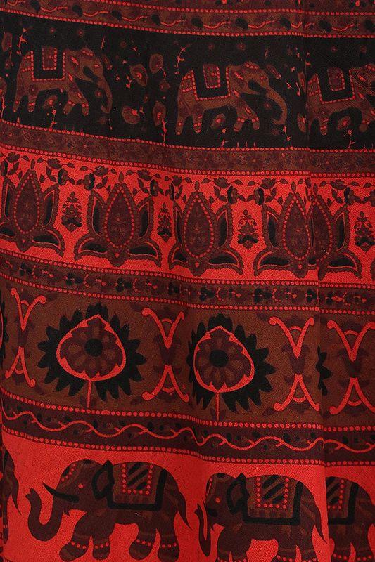 Exotic India Wrap-Around Long Skirt From Pilkhuwa With Printed Elephants 