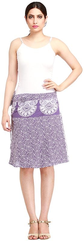 Exotic India Wrap-Around Mini-Skirt From Pilkhuwa With Block Print 