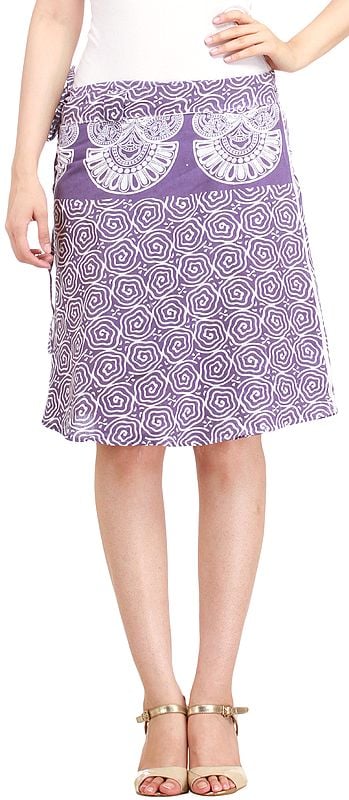exotic india Wrap-Around Mini-Skirt from Pilkhuwa with Block Print 
