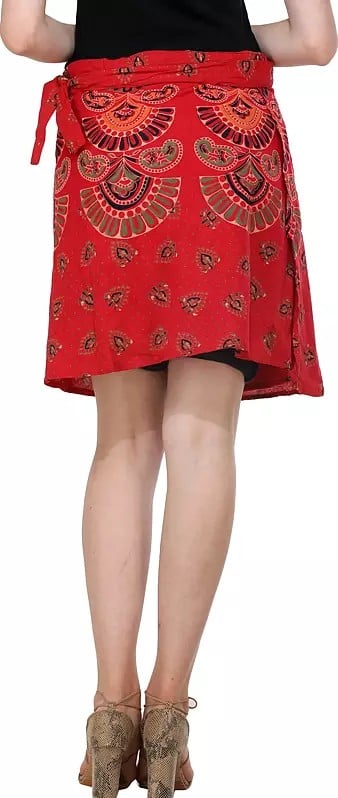Exotic India Wrap-Around Sanganeri Short-Skirt With Printed Motifs 