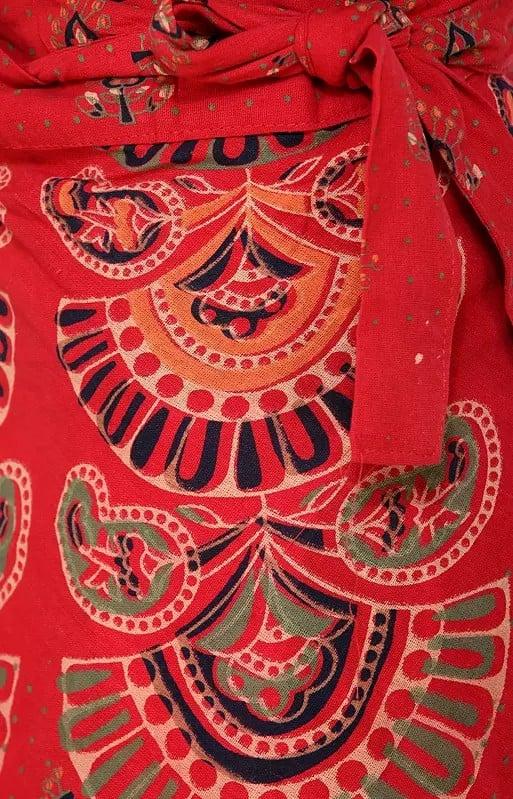 Exotic India Wrap-Around Sanganeri Short-Skirt With Printed Motifs 