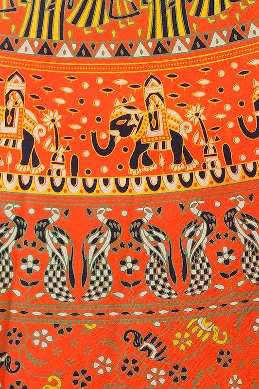 Exotic India Wrap-Around Sanganeri Skirt With Printed Marriage Procession 