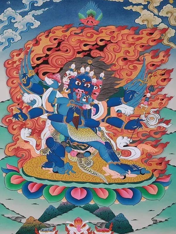 Exotic India Wrathful Deity Yamantaka | Brocadeless Thangka Painting 