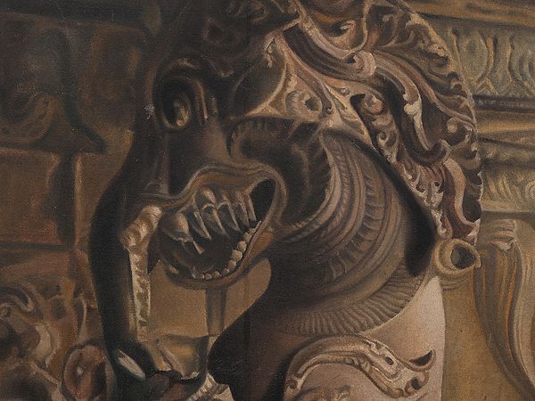 Exotic India Yali Sculpture Painting | Oil Of Canvas | With Frame 