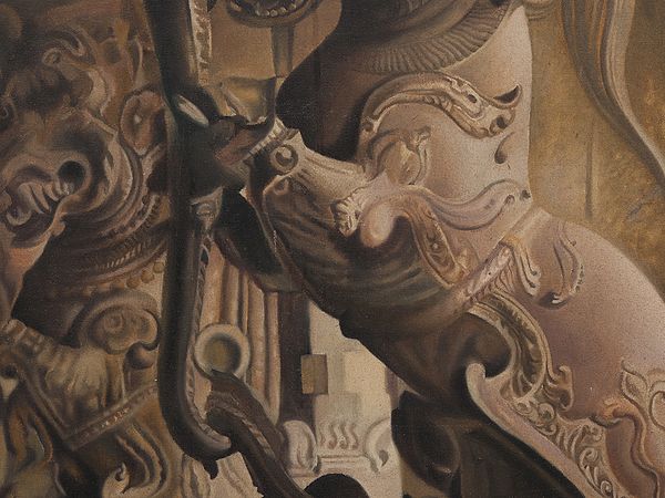 Exotic India Yali Sculpture Painting | Oil Of Canvas | With Frame 