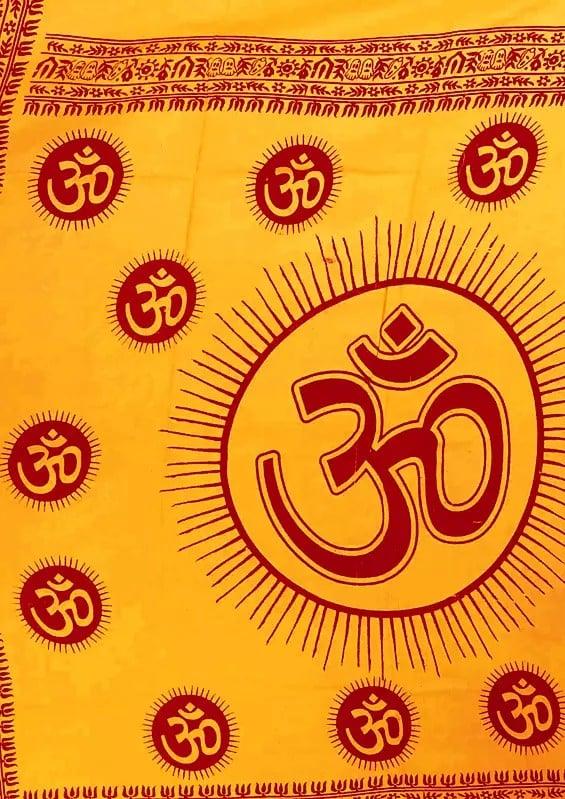 Exotic India Yellow Hindu Dharma Prayer Shawl With Large Printed Om