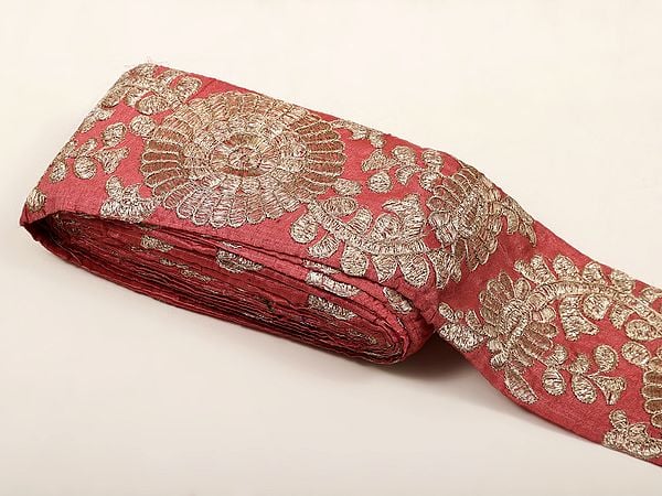 exotic india Zari-Embroidered Flower Vine Art Silk Border 