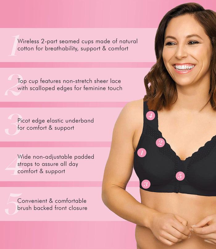 Exquisite Form FULLY® Front Close Wirefree Cotton Posture Bra With Lace Black