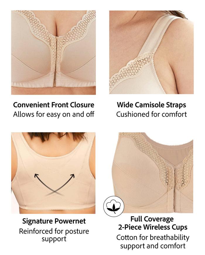 Exquisite Form FULLY® Front Close Wirefree Cotton Posture Bra With Lace Black