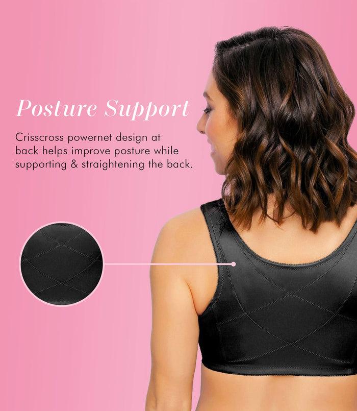 Exquisite Form FULLY® Front Close Wirefree Cotton Posture Bra With Lace Black