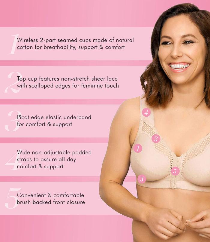 Exquisite Form FULLY® Front Close Wirefree Cotton Posture Bra With Lace Damask Neutral