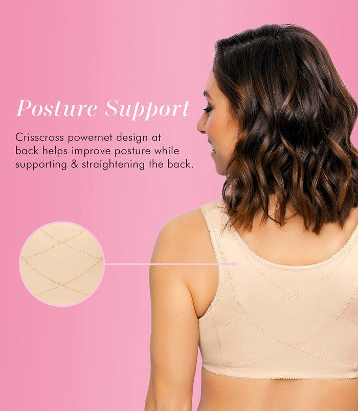 Exquisite Form FULLY® Front Close Wirefree Cotton Posture Bra With Lace Damask Neutral