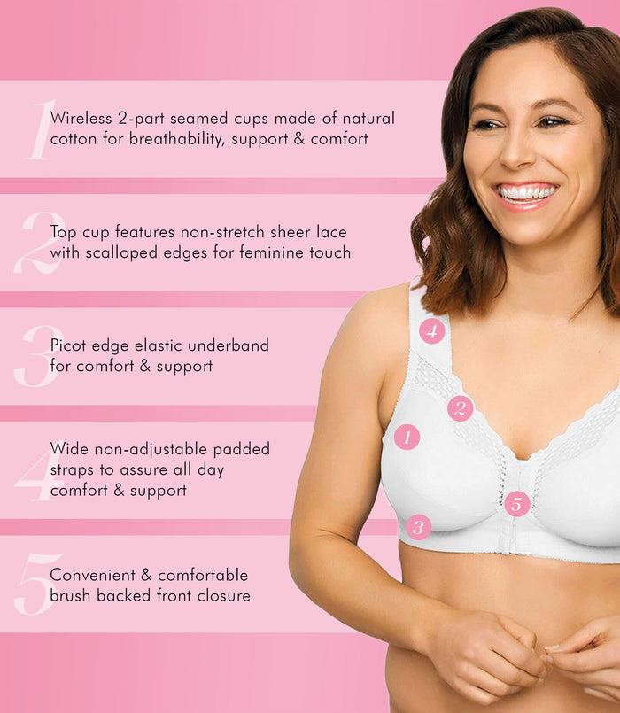 Exquisite Form FULLY® Front Close Wirefree Cotton Posture Bra With Lace White