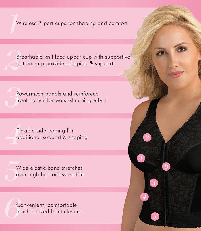 Exquisite Form FULLY® Front Close Wirefree Longline Posture Bra With Lace Black