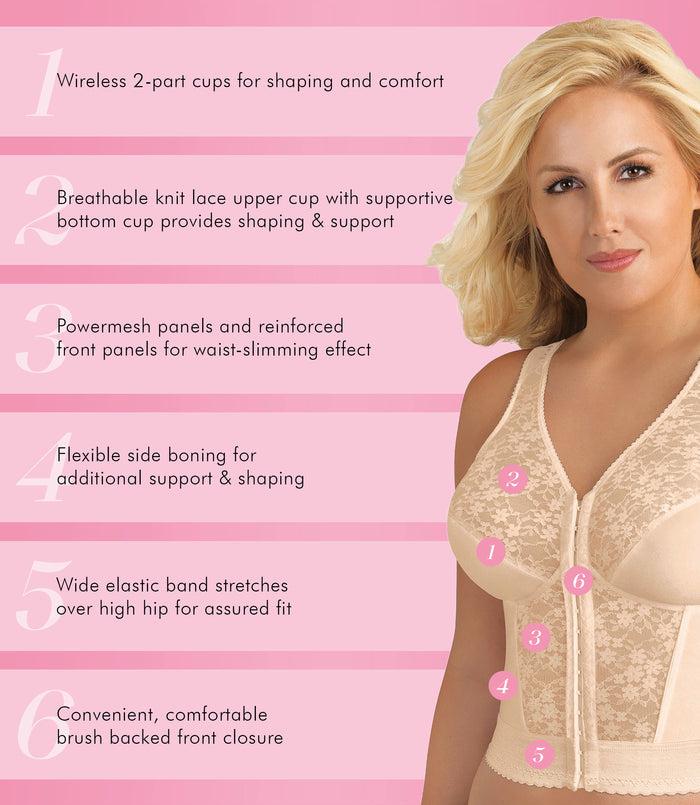 Exquisite Form FULLY® Front Close Wirefree Longline Posture Bra With Lace Rose Beige