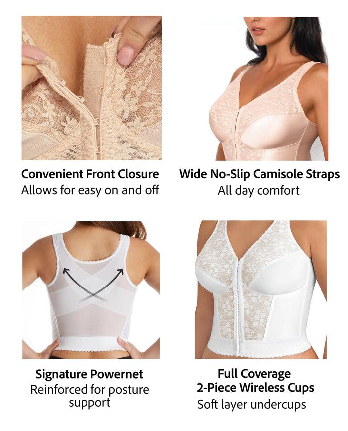 Exquisite Form FULLY® Front Close Wirefree Longline Posture Bra With Lace Rose Beige