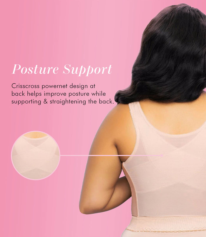 Exquisite Form FULLY® Front Close Wirefree Longline Posture Bra With Lace Rose Beige