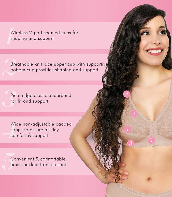 Exquisite Form FULLY® Front Close Wirefree Posture Bra With Lace Rose Beige