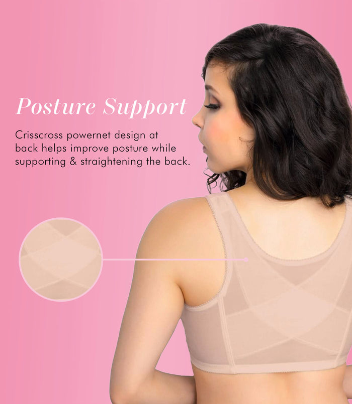 Exquisite Form FULLY® Front Close Wirefree Posture Bra With Lace Rose Beige