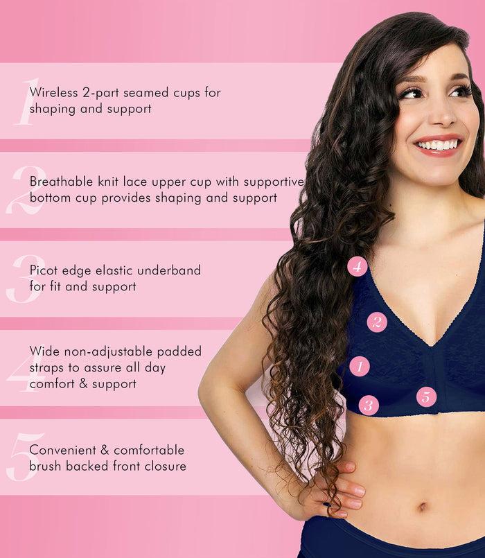 Exquisite Form FULLY® Front Close Wirefree Posture Bra With Lace Time Square Navy