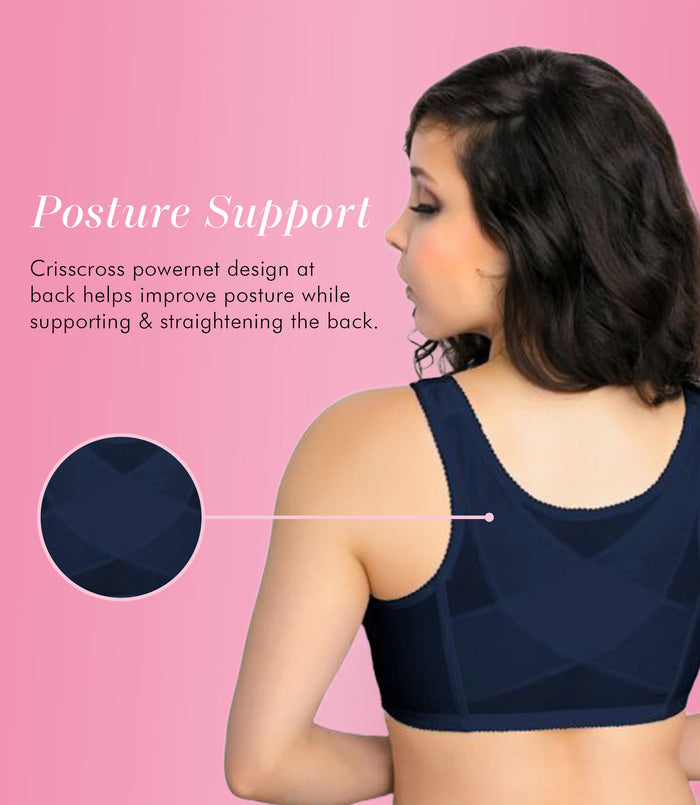 Exquisite Form FULLY® Front Close Wirefree Posture Bra With Lace Time Square Navy