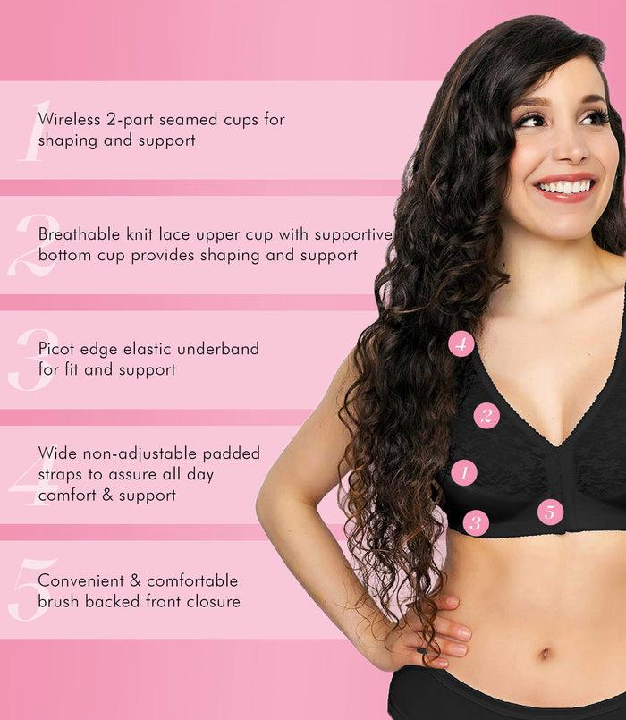 Exquisite Form FULLY® Front Close Wirefree Posture Bra With Lace Black