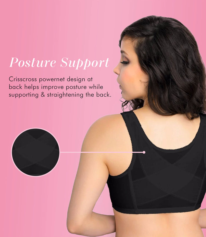 Exquisite Form FULLY® Front Close Wirefree Posture Bra With Lace Black