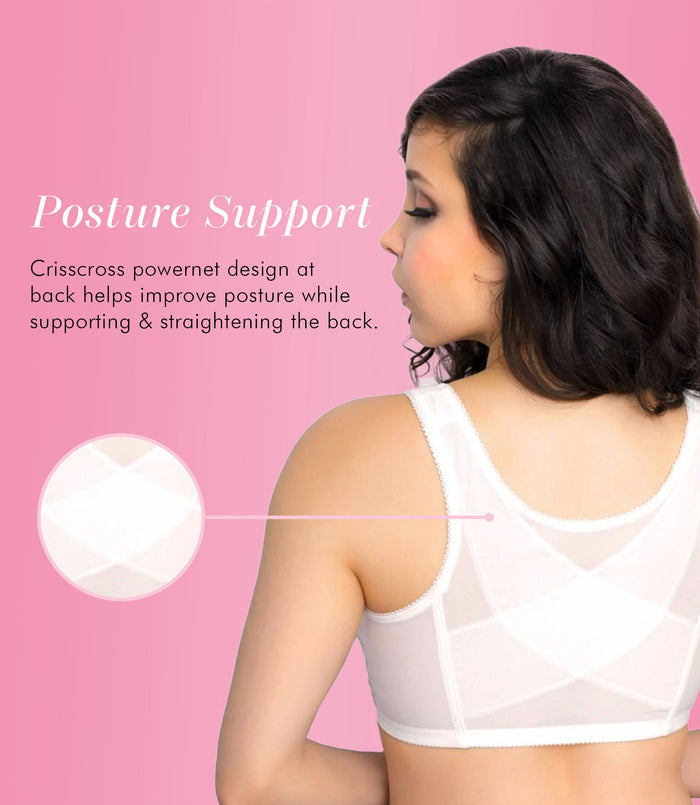 Exquisite Form FULLY® Front Close Wirefree Posture Bra With Lace White