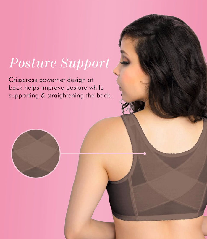 Exquisite Form FULLY® Front Close Wirefree Posture Bra With Lace Walnut