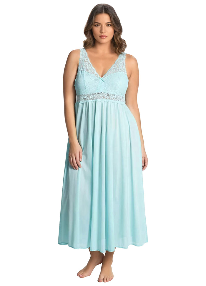 Exquisite Form NEW STYLE - Sleeveless Long Gown With Stretch Lace Azure Mist