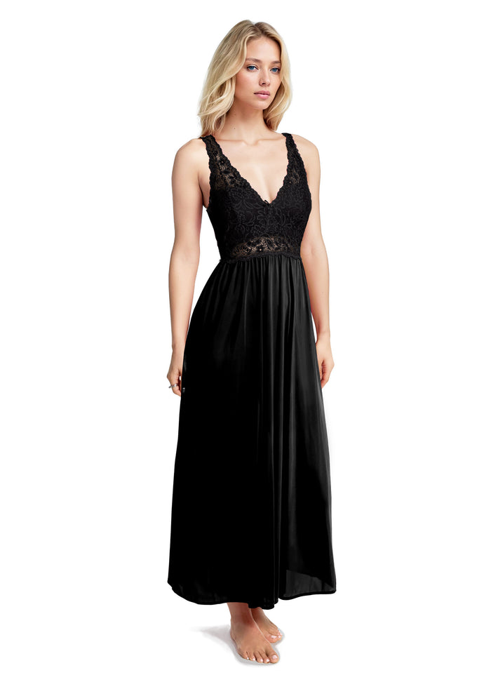 exquisite form NEW STYLE - Sleeveless Long Gown with Stretch Lace Midnight Black