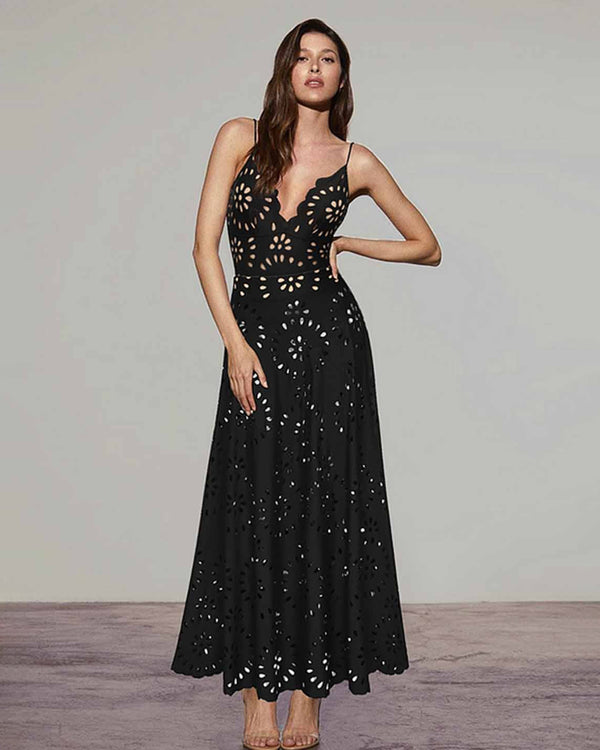 extro & vert Black Cut-Out Floral Print One-Piece Swimsuit&Long Skirt