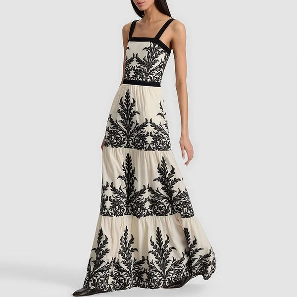Extro & Vert Black Ferns Pattern Printed One Piece Swimsuit And Skirt