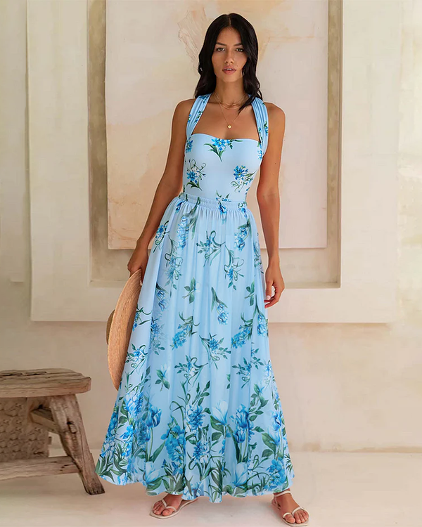 extro & vert Bowknot Floral Printed One Piece Swimsuit and Skirt (Two Ways to Wear)