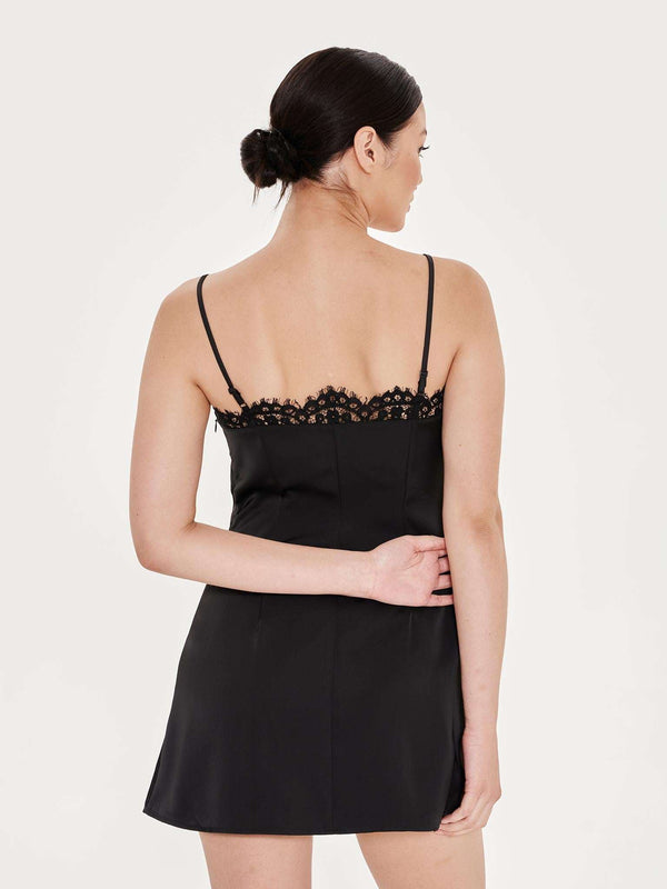 Extro & Vert Black Lace Trim Satin Cami Dress